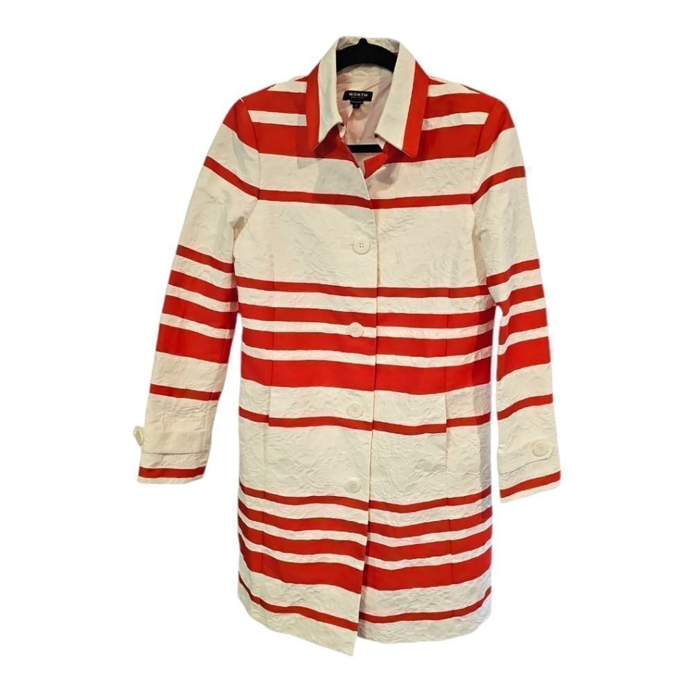 Worth New York White and Red Embossed Trench Coat Size Small